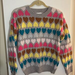 &Merci Designer Hearts Sweater Knit Women's Size Large Gray Crewneck Pullover